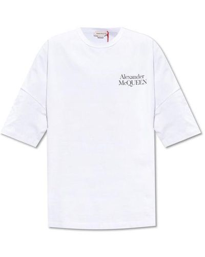 Alexander McQueen Logo Printed Oversize Fit T Shirt. - White