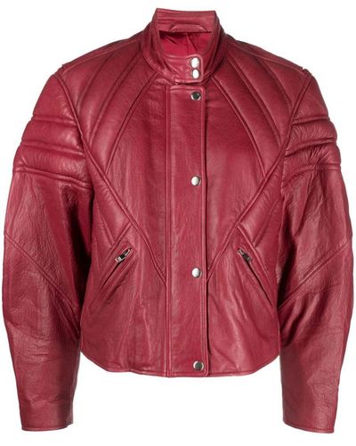 Isabel Marant Padded Paneled Leather Biker Jacket - Red