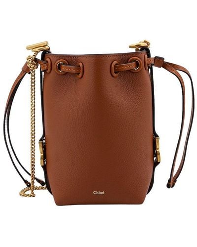 Chloé Micro Marcie Bucket Bag In Grained Leather - Brown