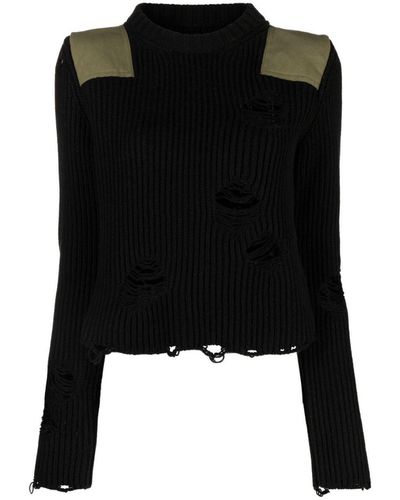 MM6 by Maison Martin Margiela Distressed Ribbed Jumper - Black