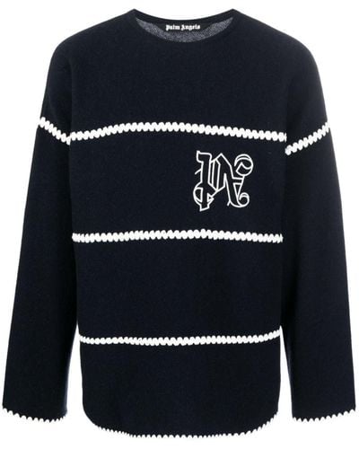 Palm Angels Monogram Wool Sweater - Blue