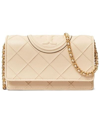 Tory Burch Mini "Fleming" Shoulder Bag With Chain - Natural