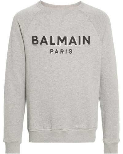 Balmain Logo-flocked Mélange Sweatshirt - Gray