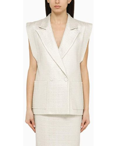 FEDERICA TOSI Silver Double-breasted Cotton-blend Waistcoat - White