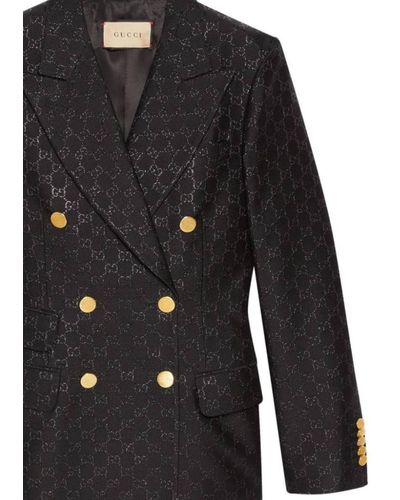 Gucci Double-breasted Monogram-pattern Wool-blend Blazer - Black