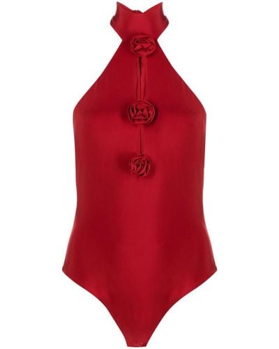 Magda Butrym Bodysuit With Rose Appliqués Around The Neck - Red