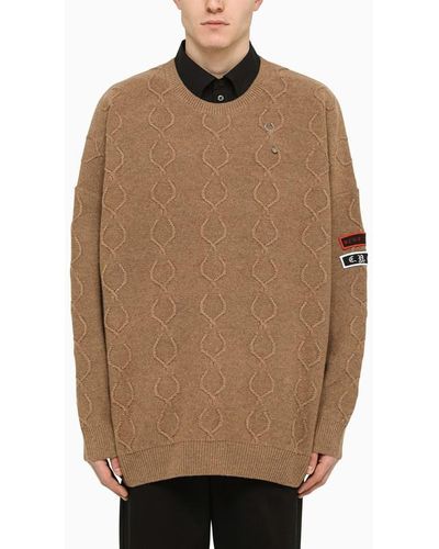 Fred Perry Beige Intarsia Sweater With Patches - Brown