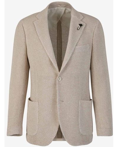 Lardini Cotton Knitted Blazer - Natural