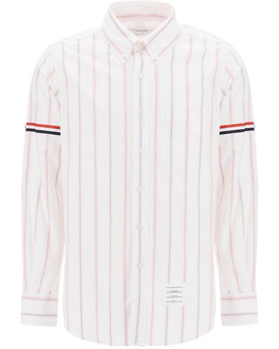 Thom Browne Striped Oxford Button Down Shirt With Armbands - White
