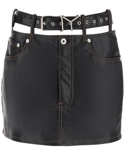 Y. Project Y Belt Faux Leather Mini Skirt - Black