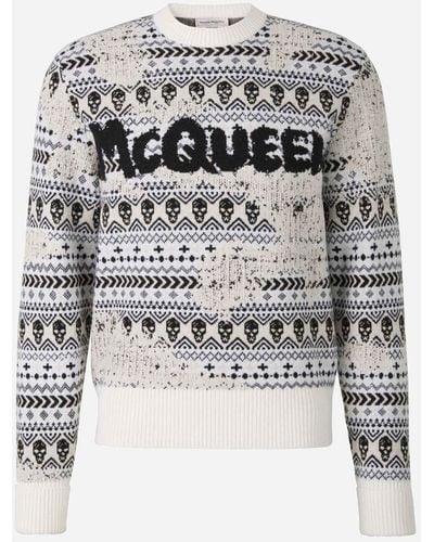 Alexander McQueen Jacquard Logo Sweater - Gray
