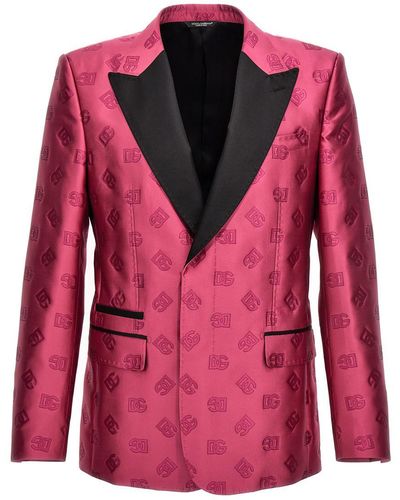 Dolce & Gabbana Single-breasted Sicilia-fit Tuxedo Jacket With Dg Jacquard Detailing - Pink