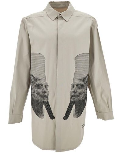 Rick Owens White Shirt With Contrasting Embroidery In Stretch Cotton Man - Gray