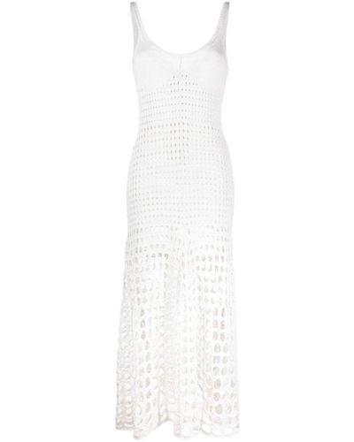 Chloé Open-Knit Sleeveless Silk Dress - White