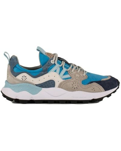 Flower Mountain Yamano 3 Light Blue And Grey Suede And Technical Fabric Sneakers