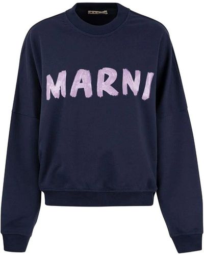 Marni Logo Print Boxy Sweatshirt - Blue