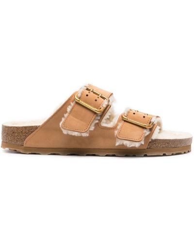 Birkenstock Arizona Bold Shearling With Natural Leather Shoes - Brown