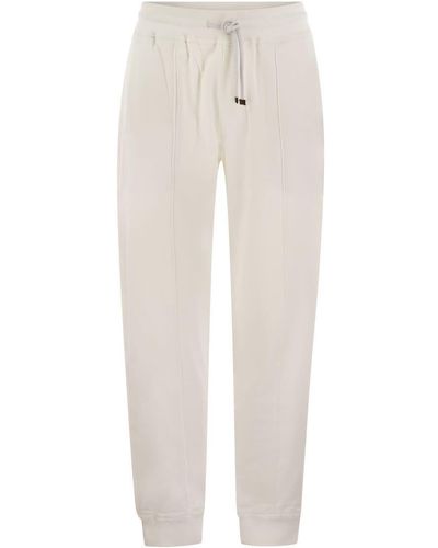 Brunello Cucinelli Cotton Fleece Pants With Crête And Elasticated Hem - White
