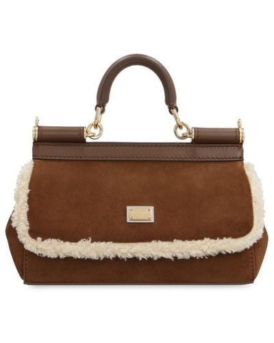 Dolce & Gabbana Sicily Suede Handbag - Brown