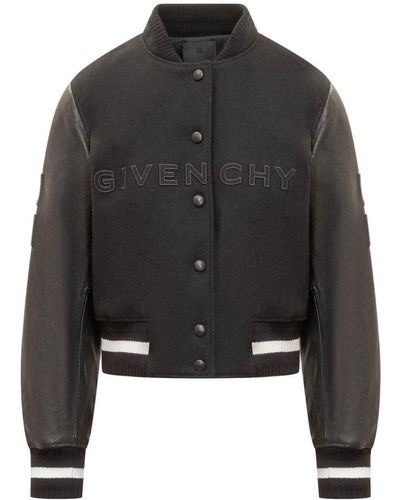 Givenchy Short Bomber Jacket In Wool And Leather - Black
