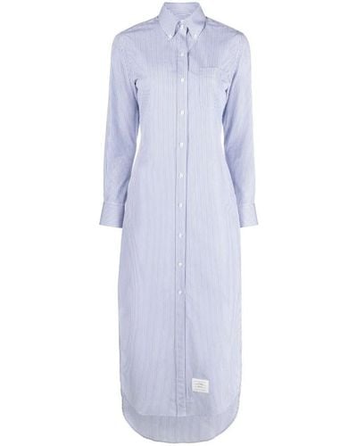 Thom Browne Logo-patch Striped Maxi Shirtdress - Blue