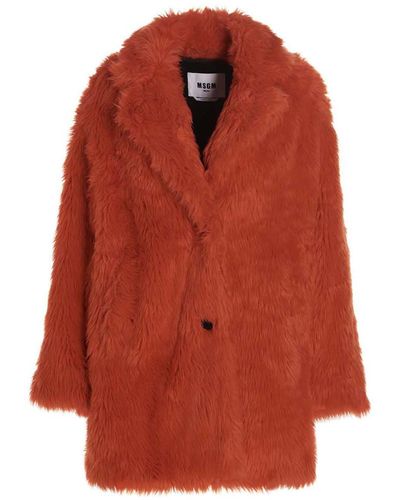 MSGM Single Breast Eco Fur Jacket - Red