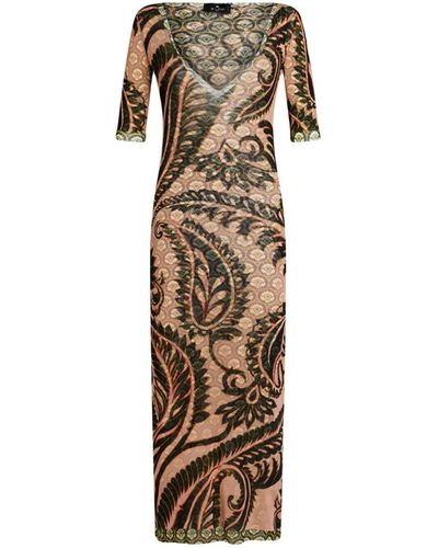 Etro Printed Tulle Midi Dress - Natural