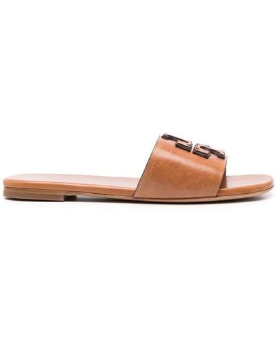 Tory Burch Eleanor Leather Flat Sandals - Brown