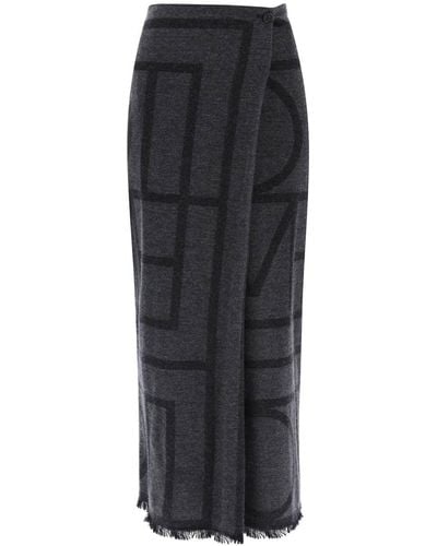 Totême Toteme Monogram Wool Maxi Sarong Skirt - Black