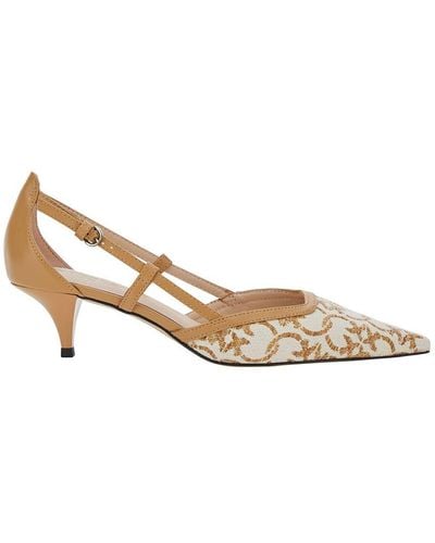 Pinko Pumps With Cut-Out And Logo Print - Natural