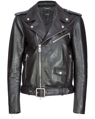 Pinko Costarica Leather Jacket With Belt - Black