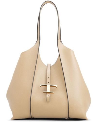 Tod's T Timeless Shopping Bag In Leather Small - Natural