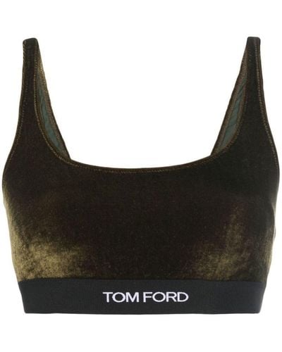 Tom Ford Logo Stretch Velvet Bralette - Black