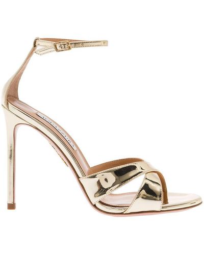 Aquazzura Gold-colored Sandals With Ankle Straps In Laminated Leather Woman - Metallic