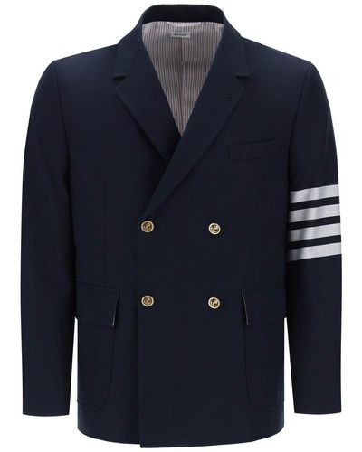 Thom Browne 4 Bar Double Breasted Jacket - Blue