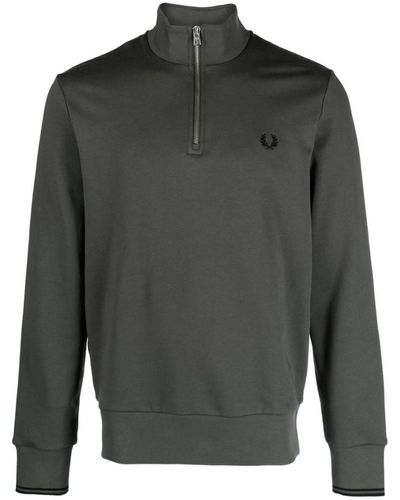Fred Perry Logo-embroidered Zip-up Sweatshirt - Grey
