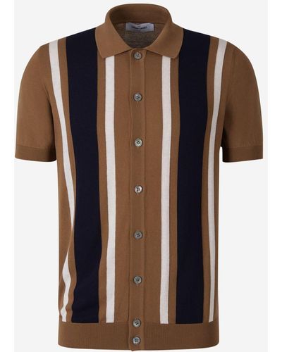 Gran Sasso Striped Motif Button Polo Shirt - Black