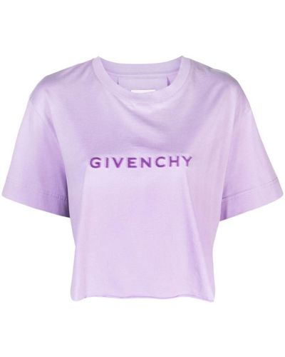 Givenchy Logo Cotton Cropped T-Shirt - Purple