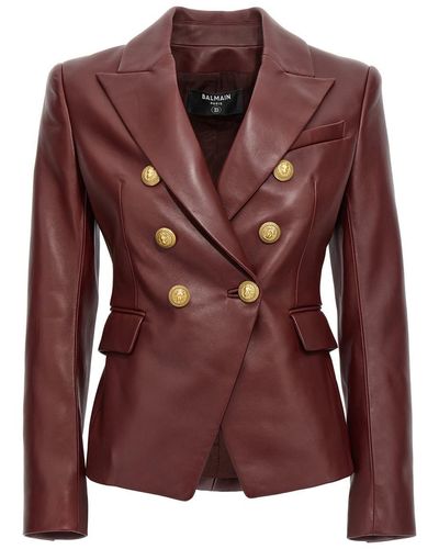 Balmain Double-breasted Leather Blazer Jacket Jackets - Brown