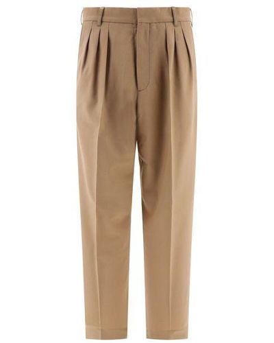 KENZO Pleated Tailored Wool Trousers - Natural