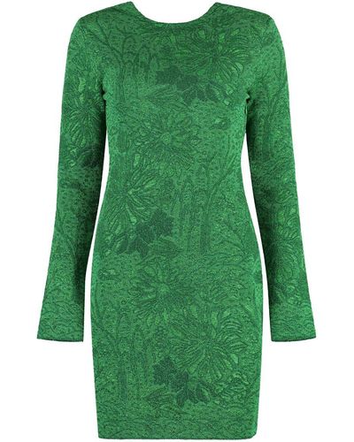 Givenchy Floral Jacquard Long Sleeve Knit Minidress - Green
