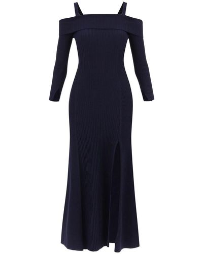Ganni Long Knitted Off-the-shoulder Dress - Blue