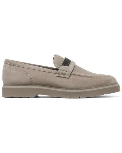Brunello Cucinelli Crystal-embellished Suede Loafers - Gray