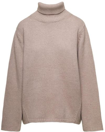 Totême Oversized Sweater With Turtleneck In Wool Blend - Brown