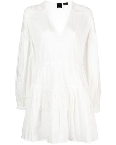 Pinko Baaria Short Cotton Dress With Fringes - White