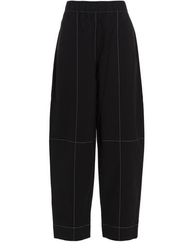 Ganni Contrast-stitching Straight Trousers - Black