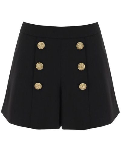 Balmain Crepe Shorts With Embossed Buttons - Black