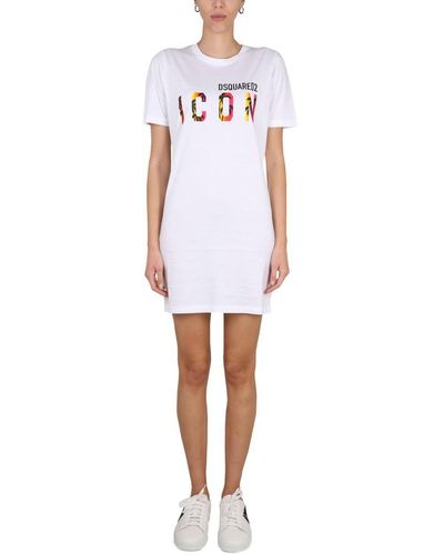 DSquared² Icon Sunset Palm T-shirt Dress - White