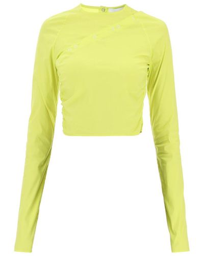 Ganni Convertible Cropped Top In Stretch Poplin - Yellow