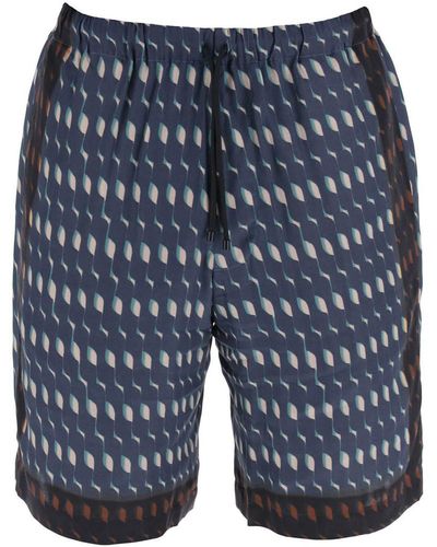 Dries Van Noten S-Wave Printed Bermuda Shorts - Blue